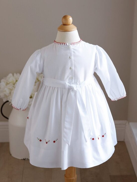 Long Sleeve White Smocked Dress Red Floral Embroidery 18 Months LIKE NEW - Picture 6 of 6
